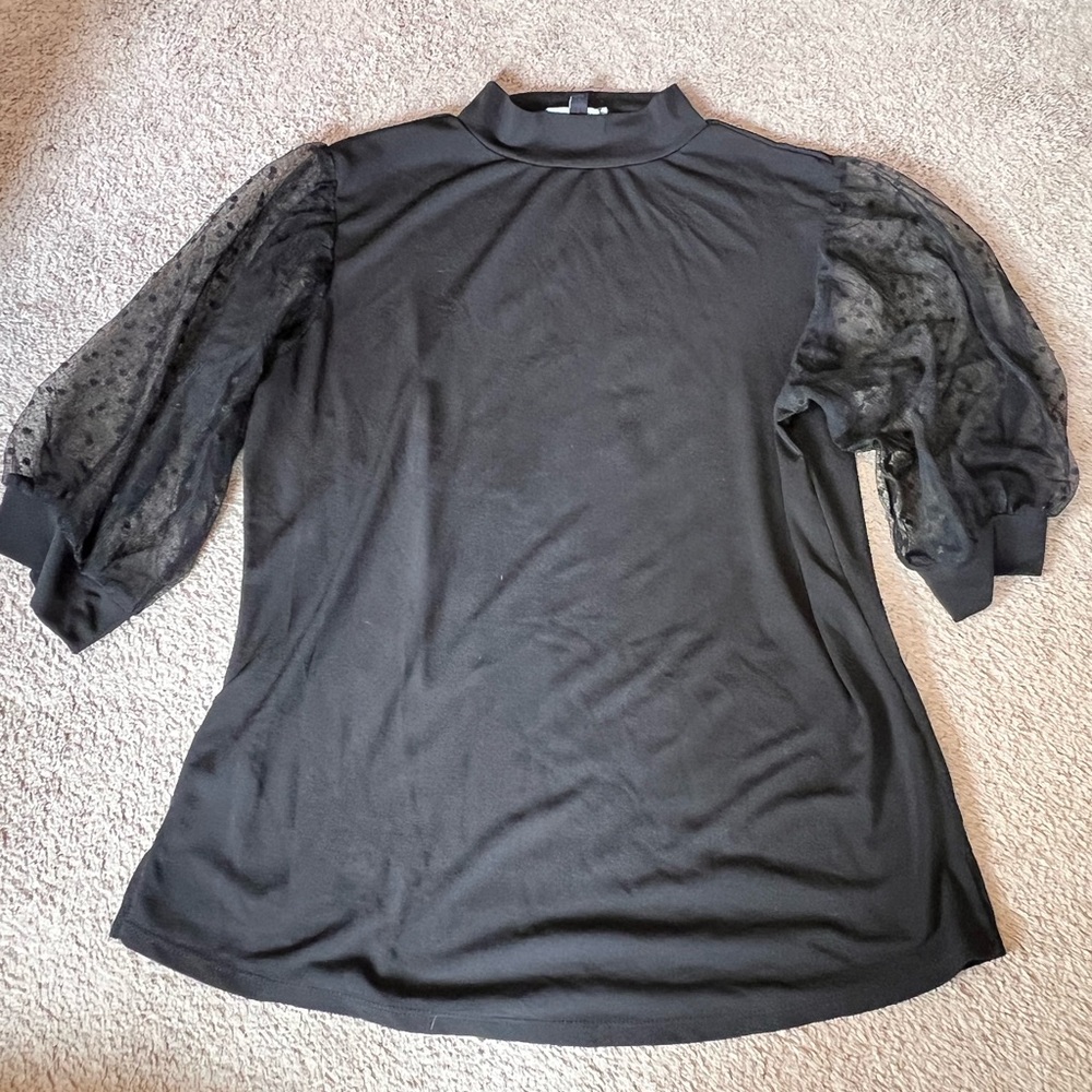 Elegant Black Blouse with Sheer Sleeves